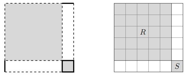 (C) Na figura acima, marcamos os lados do quadrado R em pontilhado e os lados do quadrado S em traço mais grosso.