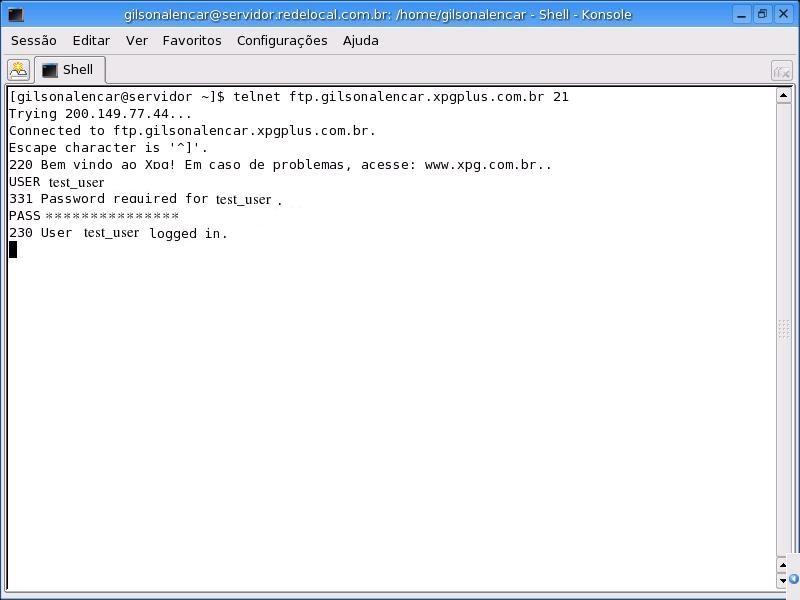 Experiência com o protocolo FTP usando o telnet.