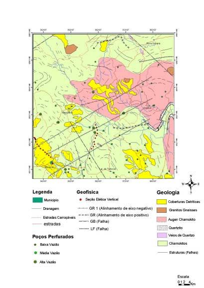 Figura 7 Mapa de Geológico-Geofísico contendo os poços por