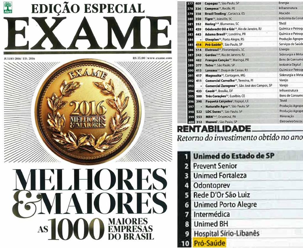 Destaque 2016 Terceiro lugar no ranking das melhores empresas do ramo de saúde Fesp é uma das Melhores e Maiores Empresas segundo Revista Exame Na contramão da crise, a Federação das Unimeds do