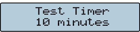 3. Pressione o botão 9 (ENTER/SAVE), o display LCD irá mostrar a imagem a seguir: 4. Pressione o botão 6 para aumentar + ou o botão 7 para diminuir - o ajuste do tempo de teste. 5.