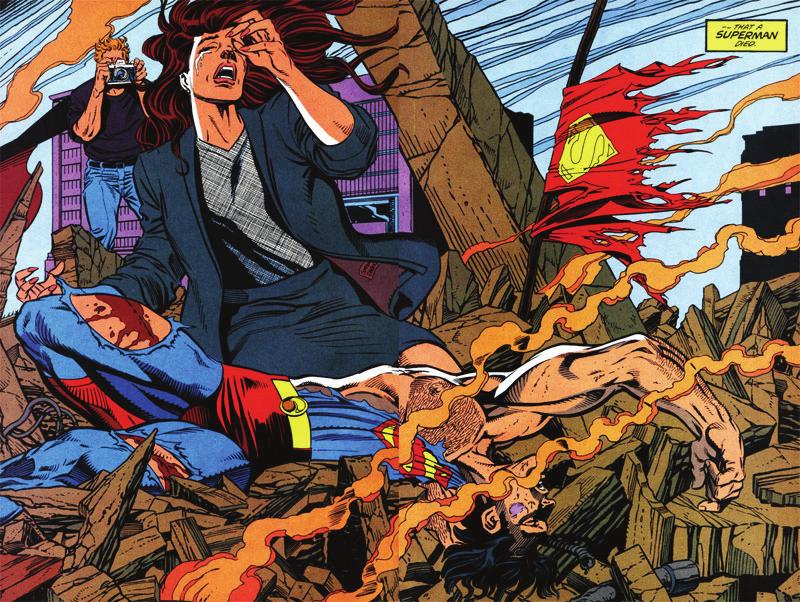 CAPÍTULO 3 Transmídia e a plenitude do super-herói Figura 20 - Imagem final de Superman #75 (1992), com a morte do Superman, desenhada por Dan Jurgens transmídias é a serialização que, como foi visto