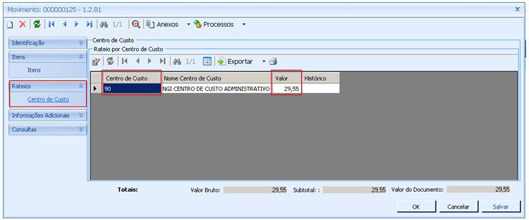 Centro de Custo Valor Passo 8 - Para visualizar