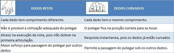 Algumas observações sobre o porquê da importância dos dedos curvados: Tabela 1 Diferenças entre a