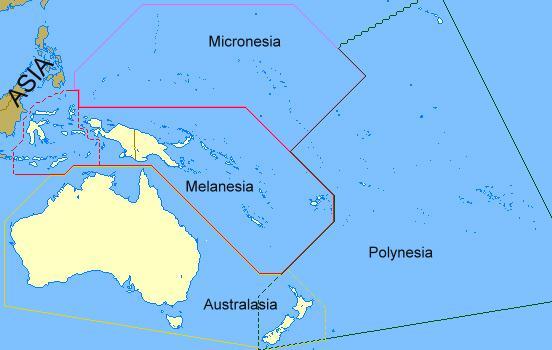 DIVISÃO REGIONAL Micronésia : Formada por pequenos arquipélagos situados ao Norte e Nordeste da Austrália. O Reino Unido e os EUA possuem o maior número de territórios dessa área.