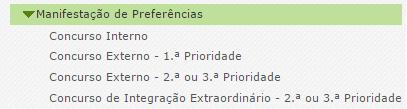 Para indicar as preferências, deve selecionar a opção Manifestação de Preferências, na secção lateral esquerda, e carregar no botão que surge na secção principal.