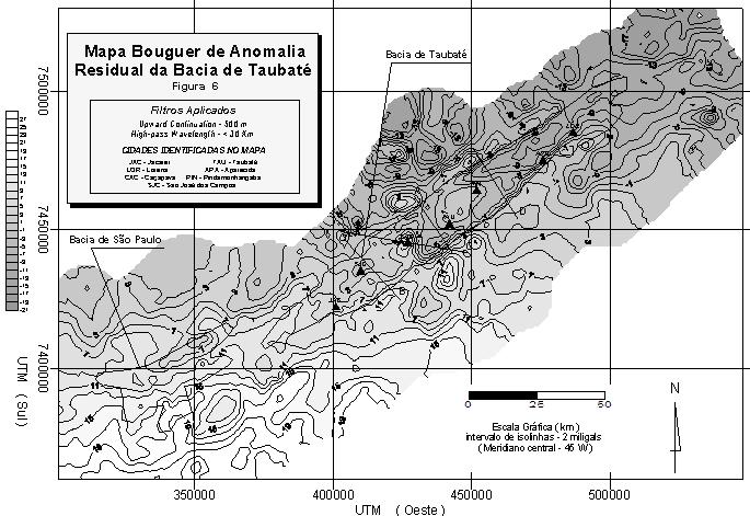F. L. Fernandes & H. K. Chang 137 Figura 6 - Mapa Bouguer de Anomalia Residual da Bacia de Taubaté.