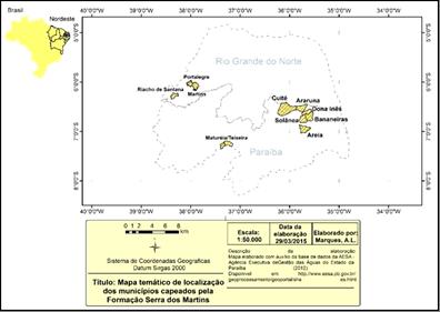 A pesquisa compreende a FSM na área dos municípios (Figura 2) de Areia (PB) e Portalegre (RN). Figura 2. Mapa temático de localização dos municípios capeados pela FSM.