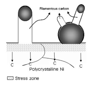 (A) Carbono depositado e difusão bulk nas nanopartículas de níquel e espuma policristalina