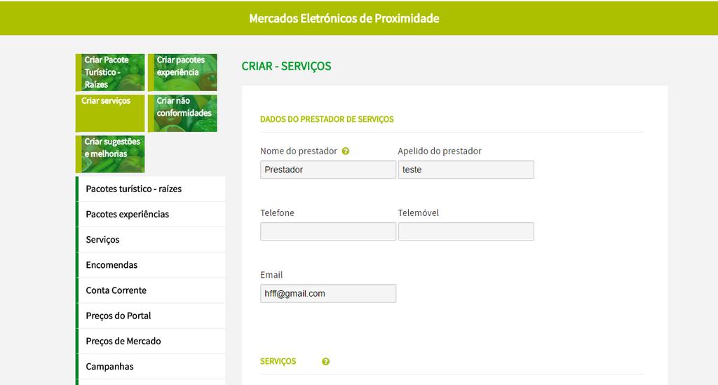 MANUAL PARA COLOCAÇÃO DE SERVIÇOS À VENDA NO SMARTFARMER Esta funcionalidade é destinada aos Prestadores de Serviços que estão registados no SmartFarmer.