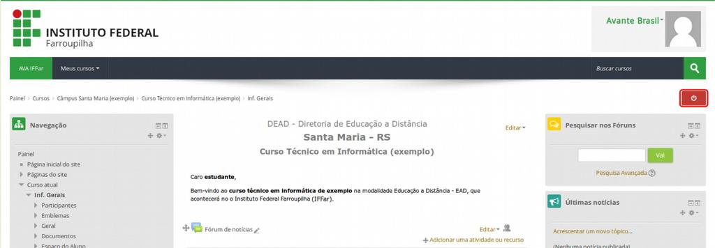 Figura 15: Conteúdo necessário para seção Espaço do Professor 7. Finalizando Após finalizar a adição das atividades em cada tópico, clique no ícone desativar edição.