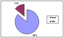 Figura 2 - Percentual de atendimentos nas espécies canina e felina, na rotina da disciplina de Clínica II nos anos de 1999 a 2004.