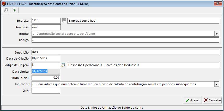 Caso possua relacionamento na parte B, para controle de saldos, criar a identificação no menu: -