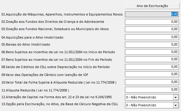 Este registro será demonstrado apenas para as empresas de Lucro Real, o usuário poderá informá-los