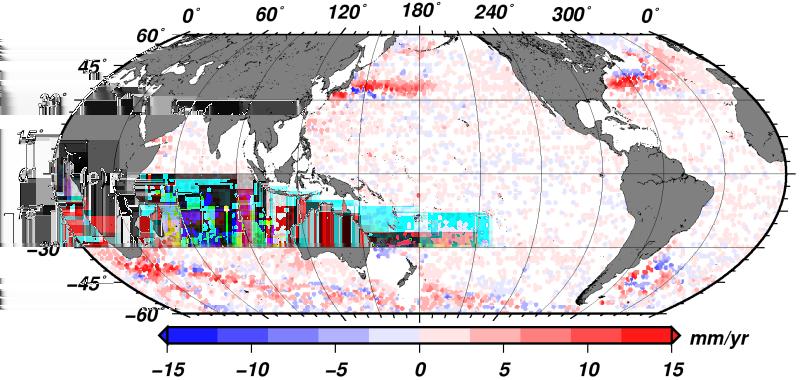 Tendências na Altura Tendência da Amplitude dos Vórtices Os maiores valores absolutos ocorrem nas extensões das correntes de borda oeste.