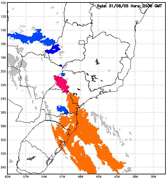 a observamos SCM detectados pelo ForTraCC em 31 de agosto de 2005, às 20:30 GMT. A Figura 2.