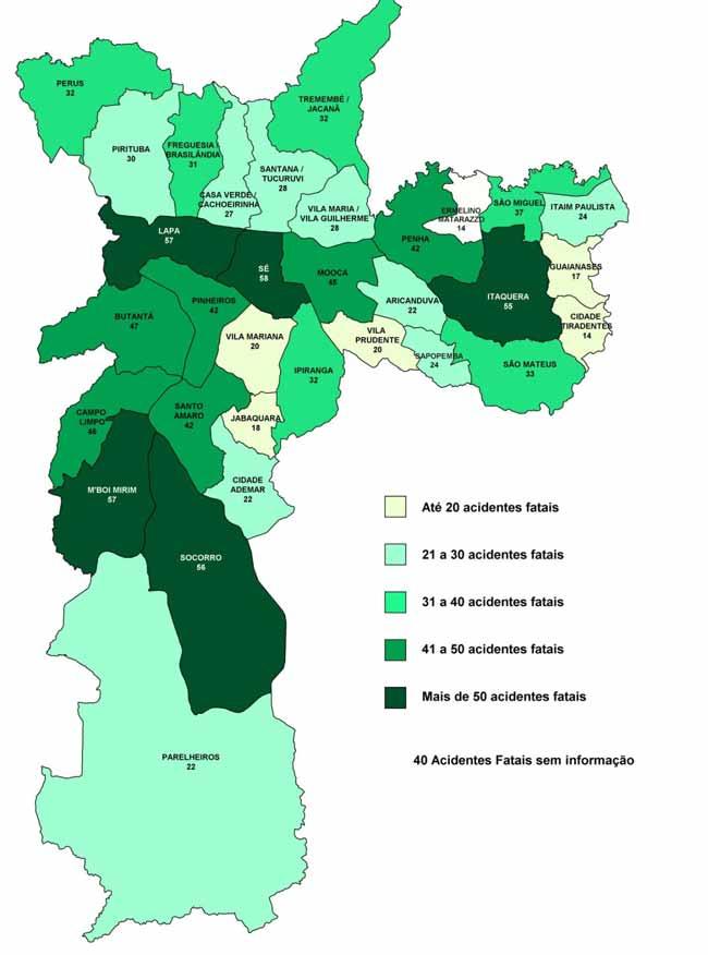 Acidentes de trânsito fatais em São Paulo 2013 Acidentes fatais por subprefeitura Mapa 4 Relatório anual de acidentes de trânsito - 2013 Obs.