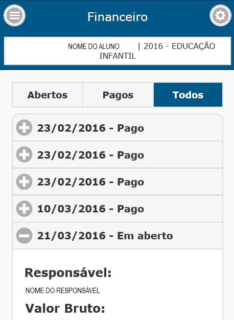 Para retornar à tela inicial do Portal Educa Mobile, selecione o botão, local em que é exibida a informação de quem está utilizando o Educa