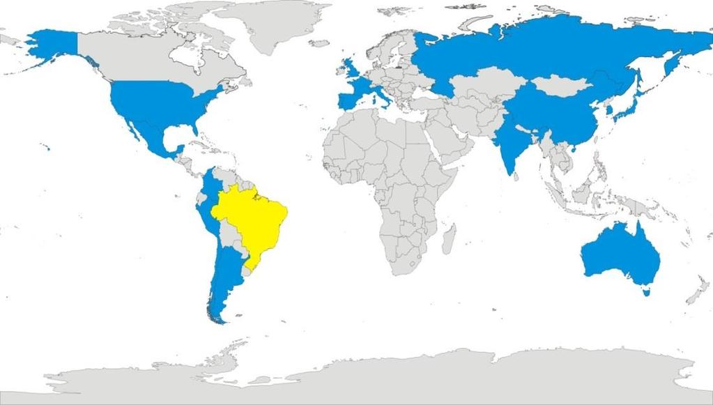 América Latina: Argentina, Chile, Colômbia, Peru e México BRIC: Rússia, Índia e China Ásia:
