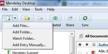 Vá em Where e procure a unidade de disco/pasta em que o arquivo de biblioteca será salvo. 4. Clique em Export. 5. Abra o Mendeley Desktop. 6. Abra o menu File e escolha a opção Add Files. 7.