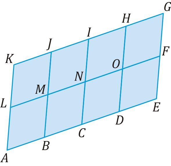 . Na figura está representado o paralelogramo dividido em oito paralelogramos iguais.