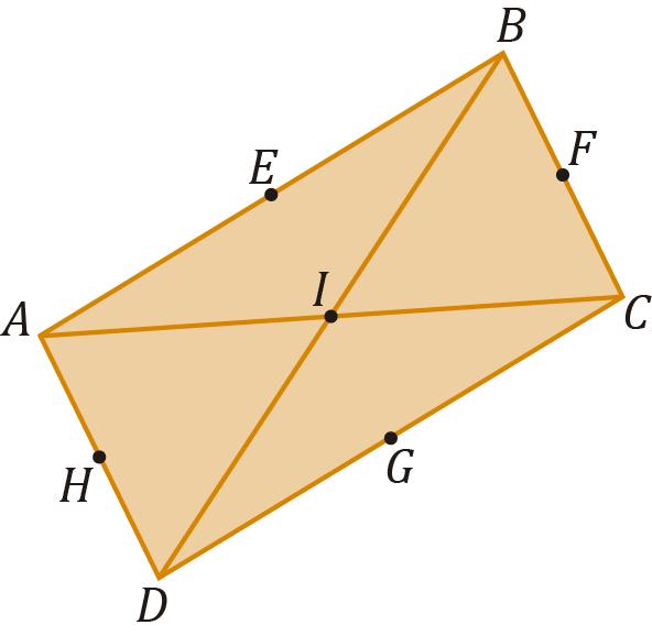 . Na figura está representado o paralelogramo [ABCD], tais que os pontos E, F, G e H são pontos médios dos lados [AB], [BC], [CD] e [DA], respetivamente, e o ponto I é a interseção das respetivas