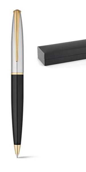 caneta esferográfica de metal preto.