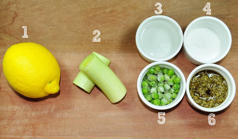 1) 2 colheres de sopa de suco de limão (usamos o siciliano, mas pode ser o tahiti); 2) 2 talos de