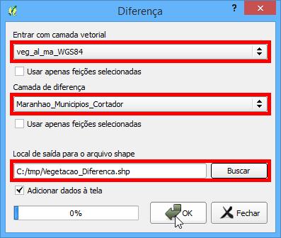 12.O Geoprocesso Diferença Acesse o menu Vetor Geoprocessamento Diferença.