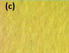 Já no tecido de poliéster, não foi possível identificar uma estrutura definida, como pode ser observado na Figura 3.c. Figura 3 - Análise da estrutura do tecido: (a) algodão-atoalhado; (b) algodão-jeans e (c) poliéster.