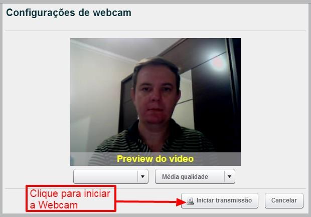 Configurando a câmera de vídeo (Webcam) Após permitir o uso da câmera, o sistema exibirá um preview do vídeo