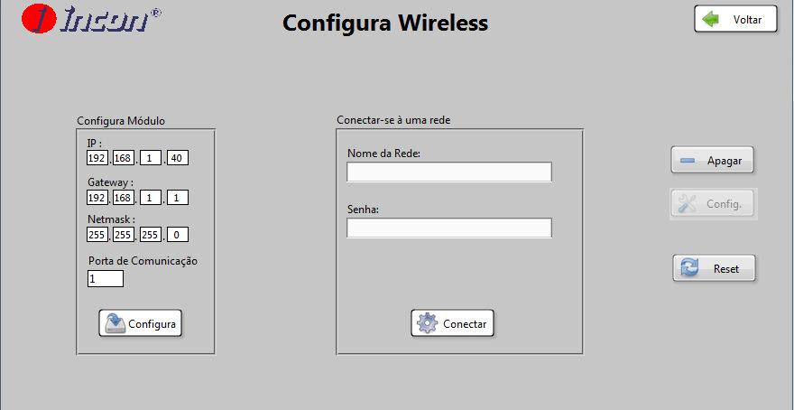 Configuração Wireless: Esta configuração só é possível se o contador possuir o módulo wi-fi. Caso ele não possua o software irá alertar o usuário que o contador que ele possui não contem o modulo.