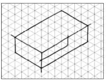 Traçando a perspectiva isométrica do prisma retangular com REBAIXO 2º - Na face da frente,