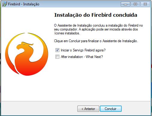 Clique em Concluir Efetuando a mudança no catálogo para utilizar o Firebird Server Após instalar o Firebird Server, ou se já existia o gerenciador instalado, feche os programas do catálogo CHG (CHG