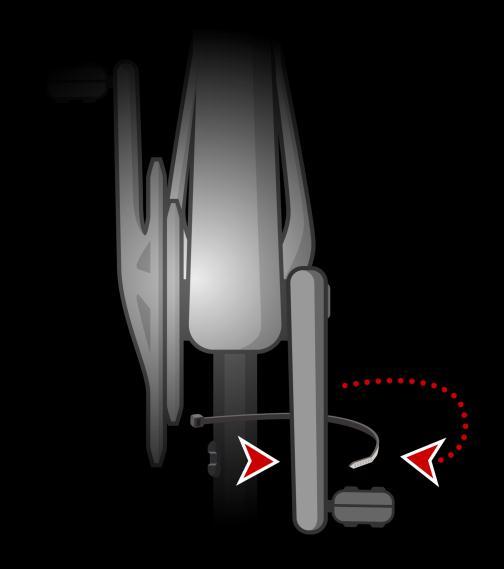 4. Fixe o íman para o braço do pedal a um dos braços do pedal da bicicleta. O íman deve estar virado para a escora inferior onde fixou o respetivo sensor.