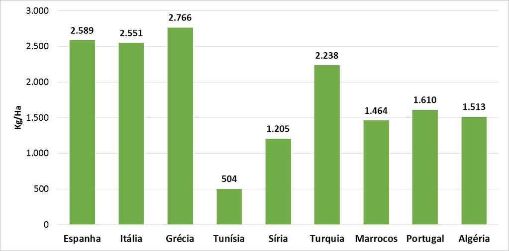 Produtividade média dos olivais para os principais países