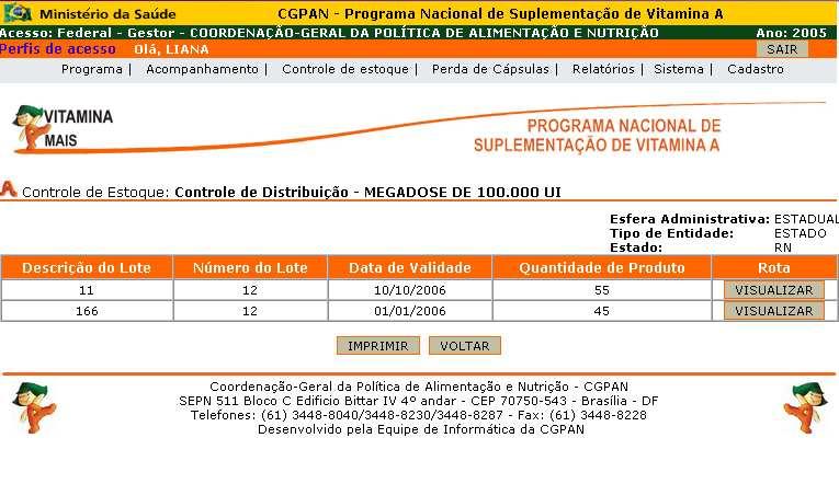 Esta é a tela de visualização do controle de distribuição do estoque.