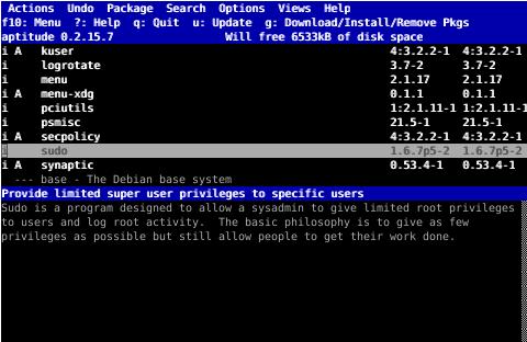 APTITUDE O Aptitude é uma interface em modo texto para o sistema de pacotes do Debian.