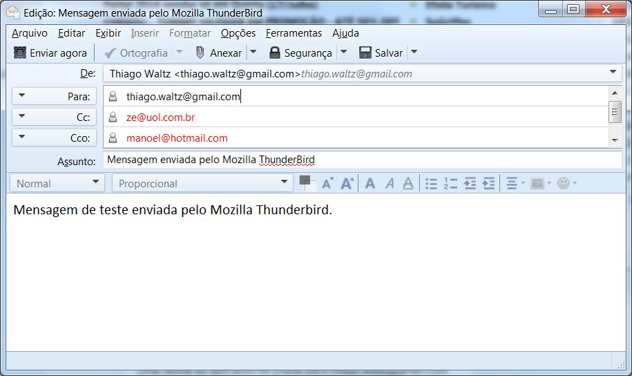 Pastas Principais Mozilla Thunderbird Função Pasta onde são alocadas as mensagens recebidas. Pasta onde são alocadas as mensagens em processo de envio ou que aguardam o envio.