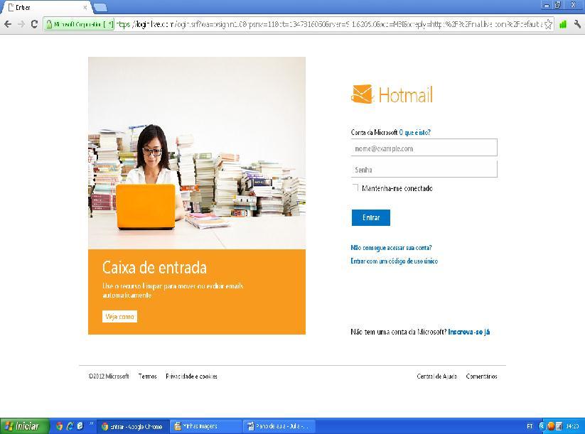 V. Descrição detalhada das aulas: 1. Primeira e segunda aula: criar uma conta de email (Hotmail) e aprender a escrever e enviar um email.