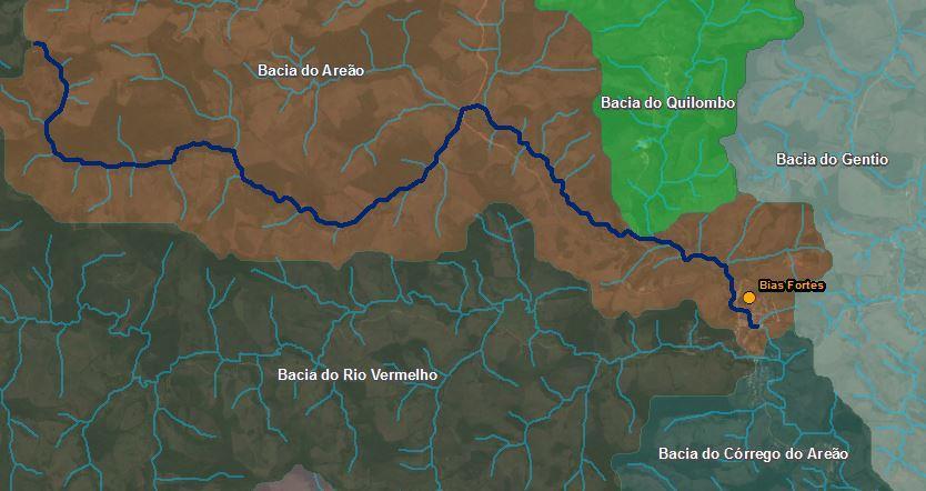 Figura 36: Identificação do curso de água utilizado para levantamento da Q95 Fonte: Conen Figura 37: Rio Vermelho no centro de Bias