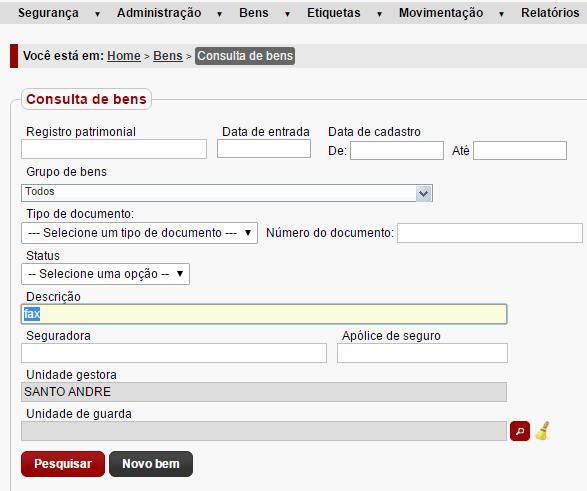 .. digite o nome do bem no campo DESCRIÇÃO e em seguida, clique no