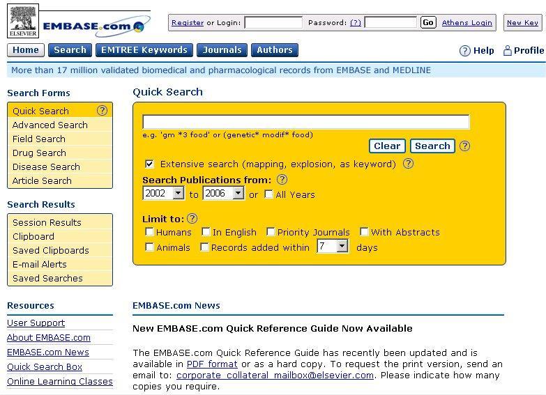 6 2 3 4 1 7 1 2 3 4 5 Formulários de busca Selecione uma das formas de busca. EMTREE Keywords Acesso ao tesauro - EMTREE Keywords utilizado na indexação da base.