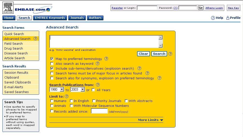 Advanced Search Digite palavra, assunto ou termo de busca em INGLÊS e clique em Search Esta opção torna sua