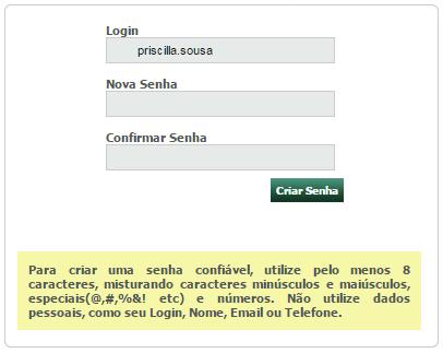 Cadastre sua nova senha e clique em Criar Senha.