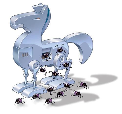 Cavalo de Tróia ou Trojan Códigos maliciosos, geralmente camuflados como programas inofensivos que, uma vez instalados no computador da vítima, podem permitir que o criador da praga obtenha o