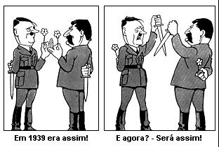 24. (UERJ 2004) (BELMONTE, 1943. In: JAGUAR (org.). Caricatura dos tempos. São Paulo: Melhoramentos, 1982.