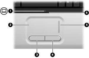 1 Utilização dos dispositivos apontadores Componente Descrição (1) Luz do TouchPad Branca: O TouchPad está ativado. Âmbar: O TouchPad está desativado.
