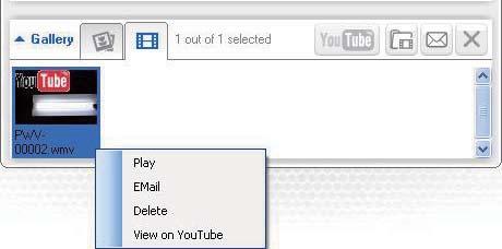 [Reprodução]: Para reproduzir o(s) vídeo(s) seleccionado(s) [E-mail]: Para enviar o(s) vídeo(s) seleccionado(s) via e-mail [Eliminar]: Para eliminar o(s) vídeo(s) seleccionado(s)