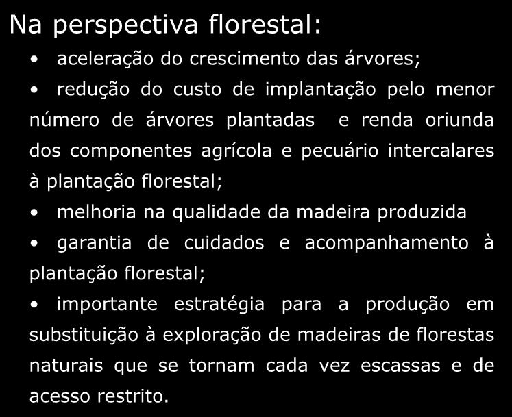 Vantagens da ilpf Na perspectiva florestal: aceleração do crescimento das árvores;